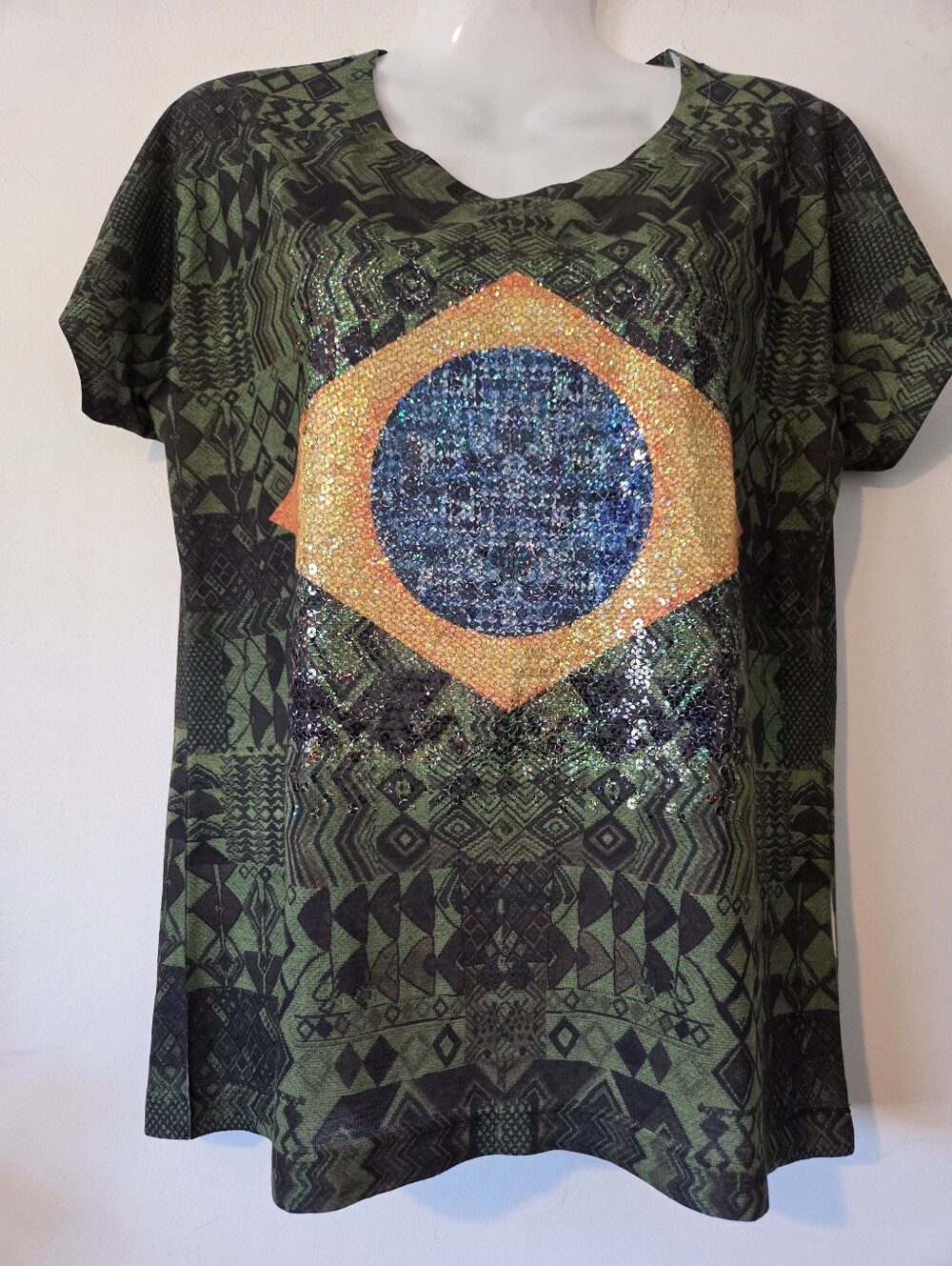 Brazilian Sequin Flag Emblem Tee